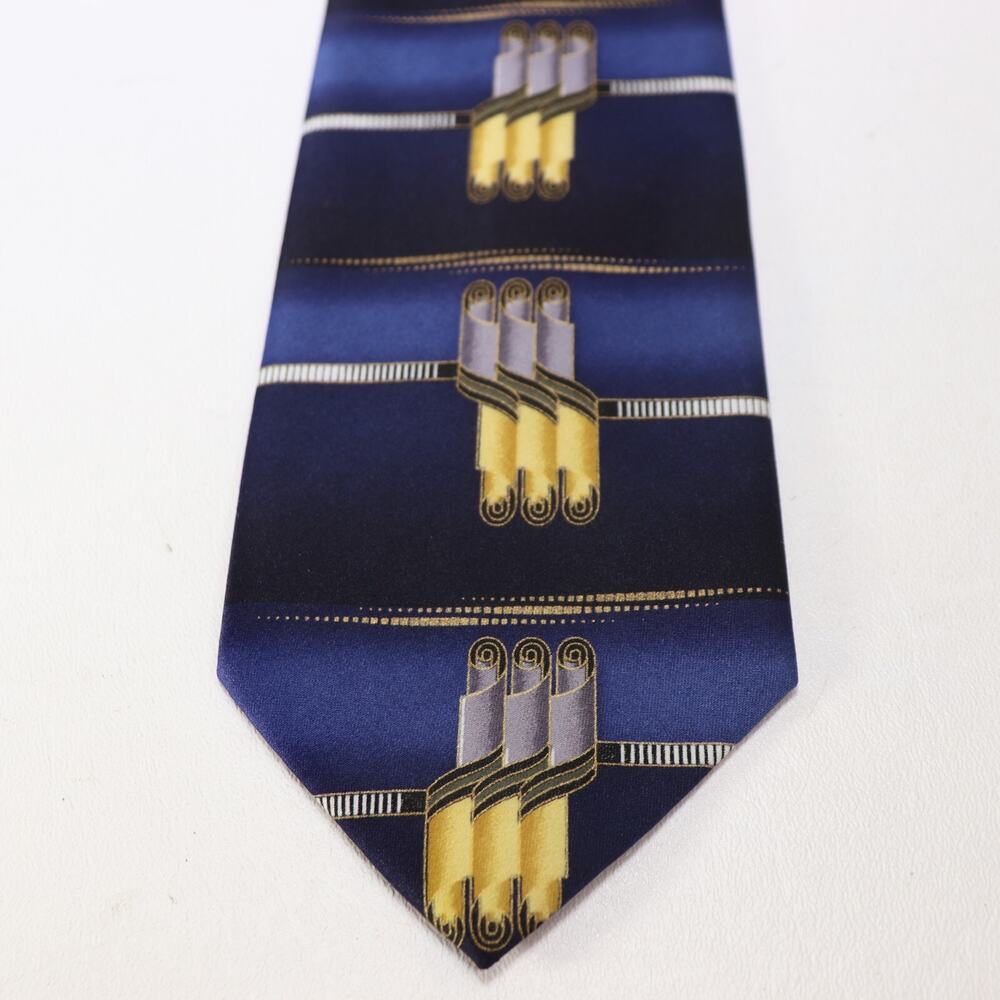 Uomo Venetto Tie Mens 59 in Italian Silk Blue Black Gray Gold Geometric Wide
